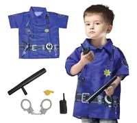 Deguisement Policier Enfant, Costume d'Agent de Police Enfant - Chemise,Menotte,Matraque,Talkie-Walkie, Sifflet, Ensemble Ludique et Éducatif avec Accessoires pour Fête Scolaire ou Anniversaire