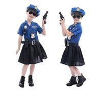 Deguisement Policier Enfant, Costume Policier Enfant, Police Déguisement avec Chemise,Pantalon,Chapeau,Ceinture,Menotte,Police Insigne,Matraque,Talkie-Walkie,Pistolets Jouets pour Carnaval Halloween