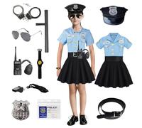 Deguisement Policier Enfant Fille, Costume Carnaval Enfant, Deguisement FBI Carnaval Enfants Avec Menottes Casquette Badge Montre Carte D'identité Talkie-Walkie Sifflet Matraque Carnavals Cosplay