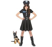 DEGUISE TOI - Déguisement policière robe noire fille - Robe - Casquette - Ceinture - S 4-6 ans (110-120 cm) - Noir - Déguisements enfants - 100% polyester - Lavage à la main - Carnaval