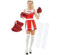 Déguisement pompom girl avec pompons et chaussettes - Déguisement pour femme et accessoires pour Halloween, carnaval et fêtes L