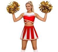 Deguisement Pompom Girl, Costume Cheerleader Femme Sans Manche pour Adulte, Rouge Bleu Noir Pom Pom Girl Halloween,déguisement cheerleader femme pour Cosplay Carnaval 2026