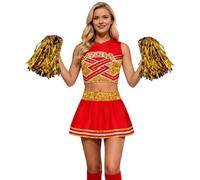 Deguisement Pompom Girl, Costume Cheerleader Femme Sans Manche pour Adulte, Rouge Bleu Noir Pom Pom Girl Halloween,déguisement cheerleader femme pour Cosplay Carnaval 2026