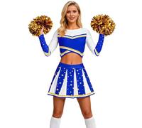 Deguisement Pompom Girl, Costume Cheerleader Femme Sans Manche pour Adulte, Rouge Bleu Noir Pom Pom Girl Halloween,déguisement cheerleader femme pour Halloween Cosplay Carnaval 2026