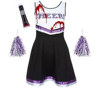 Déguisement Pompom Girl Femme Zombie Adulte - Costume cheerleader avec robe et pompons assortis et tube de faux sang, Déguisement cheerleader femme pour halloween, cosplay, carnaval