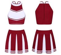 Déguisement Pompom Girl Uniforme Ensemble 2 pièces de pom-pom girl for femmes et adultes, tenue de danse, de cosplay, d'école, haut court à col montant et mini-jupe plissée(RED,S)