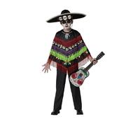 Déguisement Poncho Squelette Dia De Los Muertos Enfant - Taille: 7-9 Ans (130-145 Cm) Multicolore