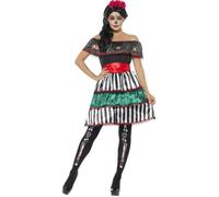 Déguisement Poupée Senorita Jour des Morts - Multicolore - Robe, Ceinture et Bandeau - Taille UK 16-18