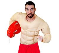 Déguisement pour Adulte de Maitre Nageur Sauveteur avec se Torse musclé + Une bouée Gonflable Rouge. Idéal pour Les enterrements de Vie de garçon. (XLarge)