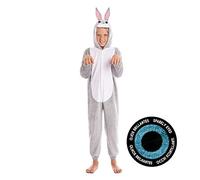Déguisement pour enfant avec capuche et yeux brillants. Combinaison chaude et douce avec fermeture éclair à l'arrière. Déguisement de carnaval, de spectacles ou de danses, Lapin, 5-6 ans