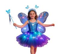 Déguisement pour enfants - ailes de papillon, costume de papillon pour filles, robe tutu lumineuse à DEL avec ailes de papillon et baguette serre-tête - fête de fée, cosplay, fête pour enfants, filles