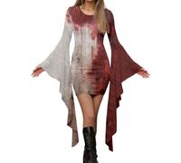 Déguisement pour femme - Robe de sorcière vampire sanglante à manches chauve-souris et col en V - Costume gothique steampunk pour adultes - Costume d'Halloween et de costumade pour femme - Tenue de