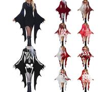 Déguisement pour femme - Robe de sorcière vampire sanglante à manches chauve-souris et col en V - Costume gothique steampunk pour adultes - Costume d'Halloween et de costumade pour femme - Tenue de