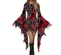 Déguisement pour femme - Robe de sorcière vampire sanglante à manches chauve-souris et col en V - Costume gothique steampunk pour adultes - Costume d'Halloween et de costumade pour femme - Tenue de