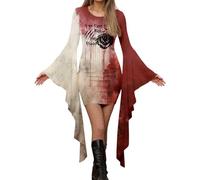 Déguisement pour femme - Robe de sorcière vampire sanglante à manches chauve-souris et col en V - Costume gothique steampunk pour adultes - Costume d'Halloween et de costumade pour femme - Tenue de