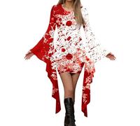 Déguisement pour femme - Robe de sorcière vampire sanglante à manches chauve-souris et col en V - Costume gothique steampunk pour adultes - Costume d'Halloween et de costumade pour femme - Tenue de