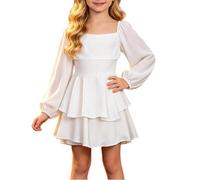 Déguisement pour fille, Robe élégante pour filles : modèle à manches longues de couleur unie pour les petites fashionistas, confortable et facile d'entretien.