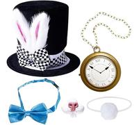 Déguisement pour homme et femme - Bonnet de Pâques en velours pour carnaval, Pâques, Halloween, cosplay, accessoire de magicien pour Pâques, Pâques, lapin, oreilles, chapeau, queue, montre, nez -