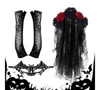 Déguisement Pour Le Jour Des Morts | Vêtements Et Maquillage Pour Le Visage | Masque Oculaire Et Gants En Dentelle Pour Mascarade - Pour Adultes Mariée Filles Cosplay Soirée Masquée Spectacle Sur