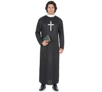 DEGUISE TOI - Déguisement prêtre homme - Tunique - M/L - Noir - Déguisements adultes - 100% polyester - Laver à la main - Carnaval