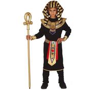 Fiestas Guirca Costume Égyptien enfant (5-6 ans) – Tunique pantalon ceinture col coiffe – Noir/Or