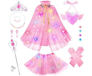 Déguisement Princesse Fille 3+ Ans, Ensemble de Cape de Princesse Illuminée Avec Couronne, Jeu de Rôle Deguisement de Princesse Filles 3-8 Ans, Jouet de Fille Cadeaux pour Halloween Noël Carnaval