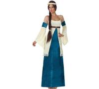 Atosa Déguisement dame médiévale – robe avec manches et coiffe – blanc et bleu – XL