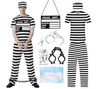 Deguisement Prisonnier Rayé, Costume Prisonnier Homme avec Menottes, Déguisement Prisonniers Adulte Rayé, Deguisement Halloween Prisonniers, Tenue Prison pour Carnaval Fête Cosplay (L)