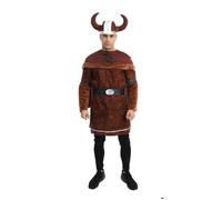 Déguisement - PTIT CLOWN - Déguisement Viking Homme - Marron - Adulte 14+ - Casque, tunique, ceinture L/XL
