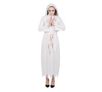 Déguisement - PTIT CLOWN - Nonne Blanche Sanglante Femme - Robe, coiffe, ceinture - Polyester - Adulte S/M