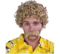 Déguisement - PTIT CLOWN - Perruque et moustache courte frisée Homme Lucien - Couleur marron - Style année 70