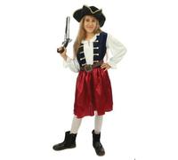 Déguisement - Ptit Clown - Pirate Fille - 10-12 Ans - Polyester Rouge - Chapeau, Robe, Ceinture