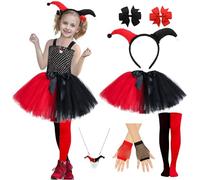 Deguisement Quinn Enfant, Déguisement Quin Costume Fille, Déguisement Harley Squad Costume Fille, Accessoires Costume Quinn Cosplay, Costume de Quinn Cosplay Enfant, pour Carnaval Halloween