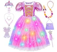 Déguisement Raiponce Fille 3-5 Ans, Robe Princesse LED Lumineuse, Cadeau Noël Avec Baguette Magique Et Couronne