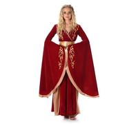 Déguisement reine médiévale rouge et or femme L