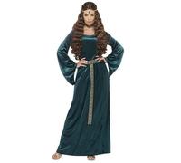 Déguisement reine médiévale verte femme S