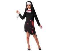 Atosa-65867 Déguisement Religieuse Ensanglanté, Femme, 65867, Noir, 10-12 Ans