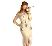 Déguisement Robe Charleston Étoile Écru Femme Beige, Ivoire, Crème, Écru, Naturel, Taupe