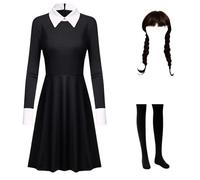 Déguisement robe femme fille Karnival Cosplay Schwartz robe gothique uniforme enfants Nevermore Academy Costume Halloween avec accessoires et perruque L