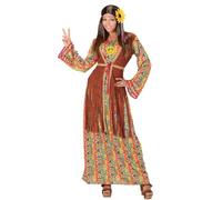 Déguisement Robe Longue Hippie À Franges Femme Small Marron