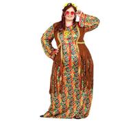 Déguisement robe longue hippie à franges grande taille femme XXL