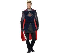 Smiffys Costume roi Arthur Deluxe, Noir, avec haut, cape, gants, couvre-bottes et couronne Halloween