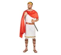 DEGUISE TOI - Déguisement Romain avec couronne homme - Toge avec cape - Ceinture - Serre-tête - M/L - Rouge - Déguisements adultes - 100% polyester - Laver à la main - Carnaval