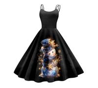 Déguisement Sapin de Noël Adulte Ronde Mère Robe Cocktail Femme Chic Brillante Vintage Robe Grossesse Noel Longue Nouvel an Deguisement Pere Motif Festive Cadeau Femme Noel Noir XXL