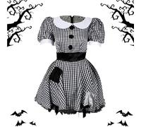 Déguisement Sinistre Pour Fille Tenue Cosplay Halloween Effrayante | Robe de marionnette déchirée avec patchs et boutons pour jeunes, idéal pour les fêtes à thème et le cosplay effrayant
