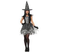 Déguisement Sorcière Araignée Robe Argent Femme Gris, Argent