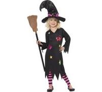 Smiffys Déguisement Enfant Sorcière, Robe, chapeau et collant, Couleur: Noir et Rose, 35655M
