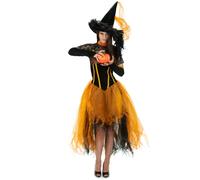 Déguisement Sorcière Dentellée Orange Femme Halloween - Taille: Medium Orange