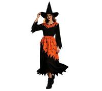 Deguisement Sorcière Femme, Robe Sorcière avec Chapeau de Sorcier, Costume de Sorciere, de Magicienne, de Conte de Fées, Déguisement Magique Adulte, Deguisement Adulte Halloween Carnaval Cosplay