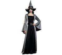 Deguisement Sorcière Femme, Robe Sorcière avec Chapeau de Sorcier, Costume de Sorciere, de Magicienne, de Conte de Fées, Déguisement Magique Adulte, Deguisement Adulte Halloween Carnaval Cosplay